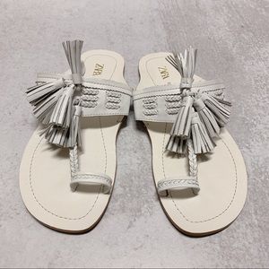 Zara Leather Tassel Sandals Sz 37 New